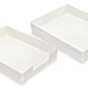 2 Pack Letter Tray, Plastic Stackable A4 Paper Trays, Rectangular Desk Drawer Organizer, File Holder for Desktop, Office Supplies Storage, White