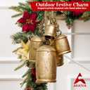 Akatva Large Brass Cow Bells for Rustic Christmas Decor - Set of 5 Vintage Gold Bells on Rope