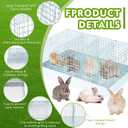 DoubleFill 4 Hole Folding Rabbit Transport Cage, 28 x 16 x 12 in Portable Rabbit Bunny Carrier with Tray and Handles for Travel Temporary Housing, Indoor Outdoor Pet Habitat Animal Enclosure