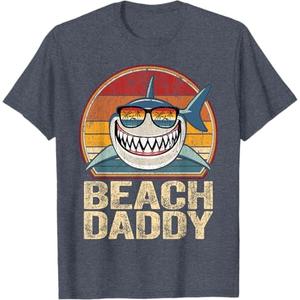Beach Daddy Shirt Retro Shark Father Gifts Beach Dad T-Shirt for Men (Small, Color: Heather Blue
)