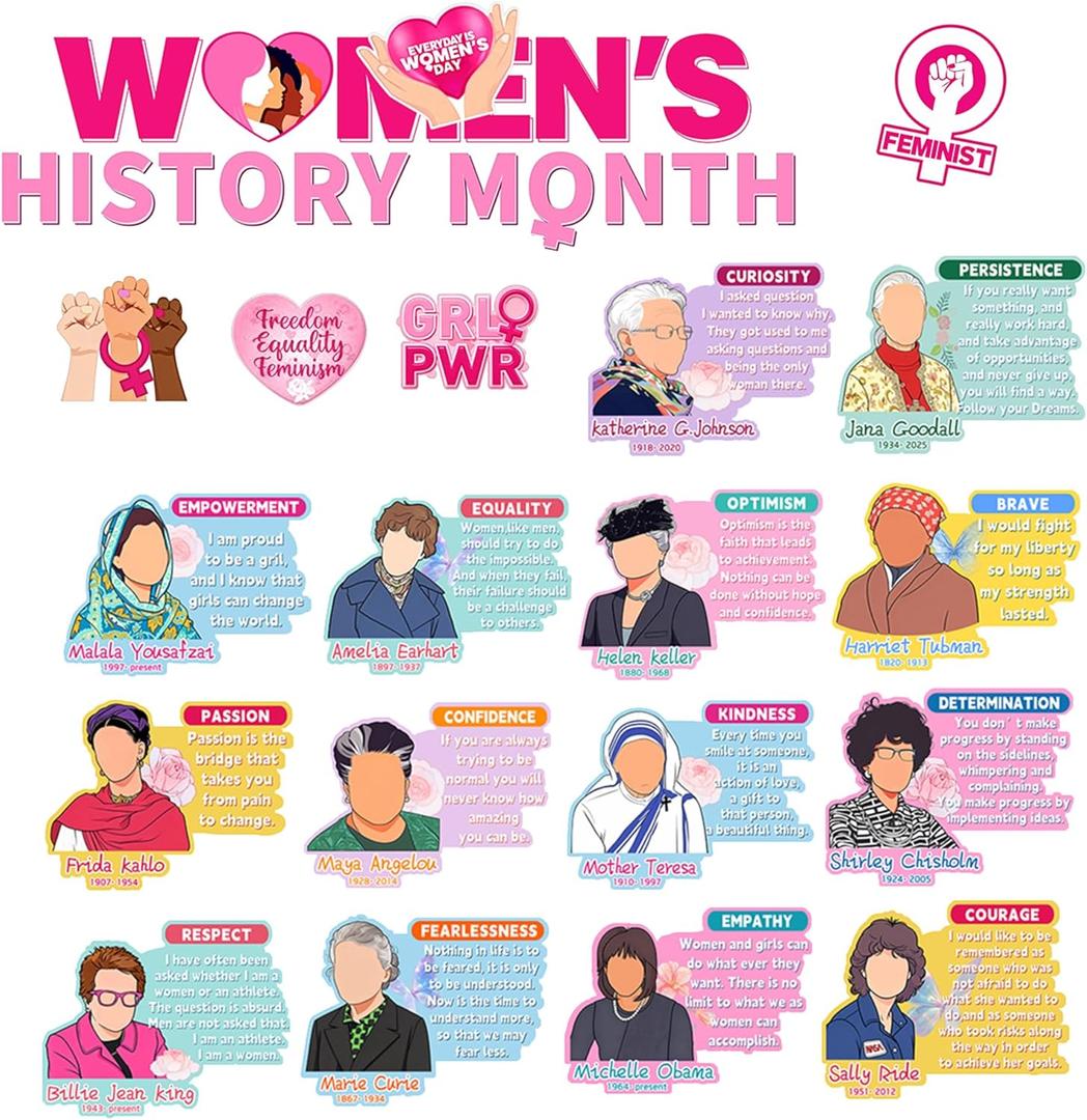 EPARTSWIDE Womens History Month Decorations, Motivational Bulletin Board Decoration Famous Women in History Inspirational Positive Quotes Posters for Classroom