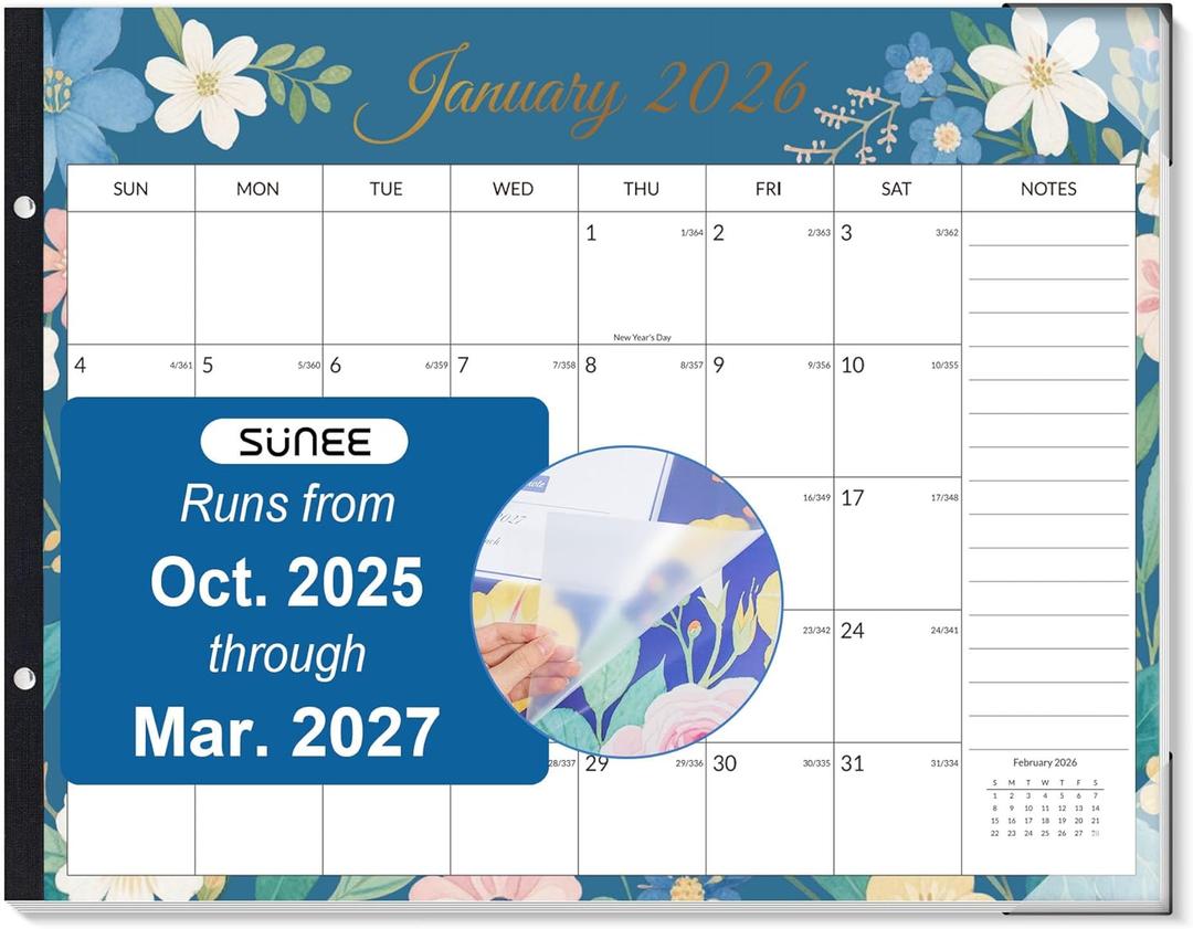 SUNEE Desk Calendar 2026 Large 22x17 from October 2025 to March 2027, Extra Large Desktop Monthly Calendar Pad 18 Months For Teacher or Family, Desk Top, Floral