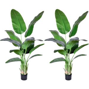 HAIHONG 2Packs 5FT Artificial Bird of Paradise Plant,Faux Palm Tree Potted Plant with Real Touch Leaves,Fake Trees for Home Living Room Office Indoor Outdoor Decor(5 FT-2Packs)