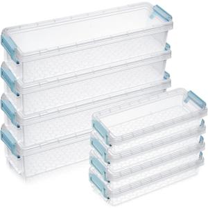 Gueevin 8 Pcs Plastic Pencil Case Stackable Clear Pencil Box with Latching Lid Long Plastic Stationery Pen Case Bulk for Crayon Marker Drill Bits School Office Supplies, 2 Sizes Clear
