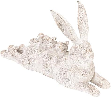 Creative Co-Op Decorative Resting Rabbit with Birds Figurine, Distressed White