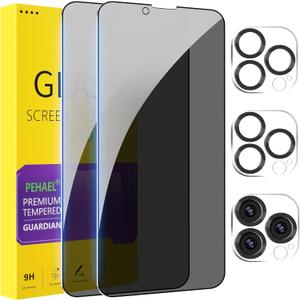 PEHAEL 2+2 Pack for iPhone 13 Pro Privacy Screen Protector with Camera Lens Protector Full Coverage AntiSpy Tempered Glass Film 9H Hardness Easy Installation Bubble Free [6.1 Inch]