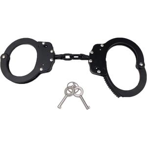 Double Lock Handcuffs, Adjustable Heavy Duty Steel Wrist Cuffs with 2 Keys & Handcuffs Holster in Police Edition Professional Grade (Black)