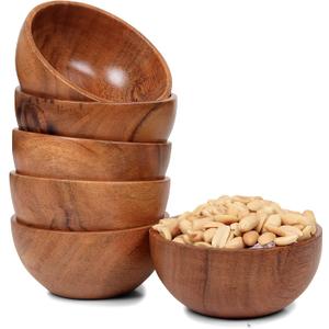 Set of 6 small acacia wood dessert bowls 4.2 * 2 inches | 8 oz capacity | Charcuterie accessories | use for dipping, condiments, nuts, ice cream, snacks, sauce, dips