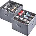 2 Pack Shoe Organizer for Closet, Fits up to 32 Pairs, Adjustable Dividers for Shoe Storage, Fabric Shoe Storage Bins with Clear Cover, Grey