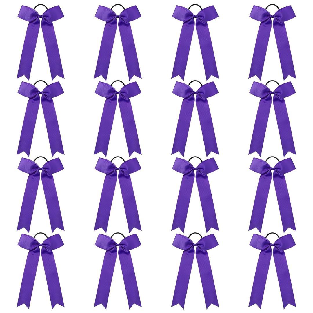 DEEKA 16 PCS Purple Collegiate Style Cheer Bows for Girls Teens Softball Cheerleader Sports - Handmade Bows with Long Tail (5.5 x 9 Inch(Pack of 16))