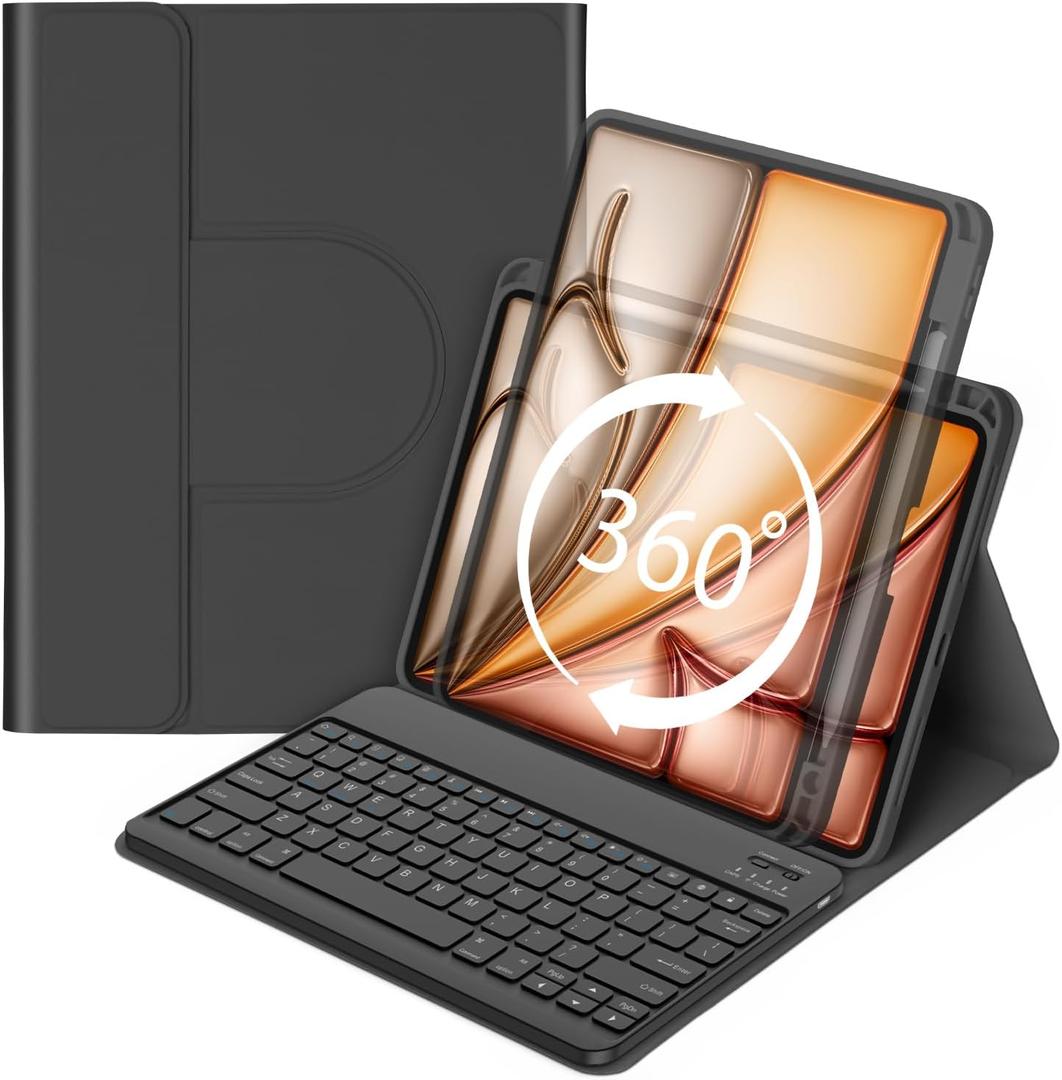 Bettdow Keyboard Case for iPad Air 13 inch M3 2025/M2 2024,iPad Pro 12.9 inch 6th/5th/4th/3rd Gen,360 Rotating Case and Magnetic Detachable Keyboard with Pencil Holder,Portrait/Landscape Modes-Black