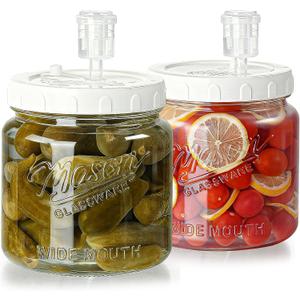 2 Pack Fermentation Jars with 3 Airlocks, Half Gallon Glass Jars with Airtight Lid, 64 oz Wide Mouth Mason Jar with Scale Line for Pickling, Mead Making, Kimchi, Sourdough and Food Containers