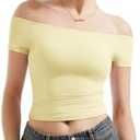 SUUKSESS Women Double Lined Off The Shoulder Tops Fitted Going Out Basic Shirts, Size M