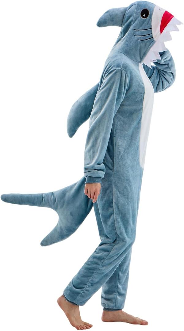Unisex Adult Onesie Pajamas Animal One Piece Snug Fit Halloween Costume Sleepwear Homewear (Large, Blue Shark)