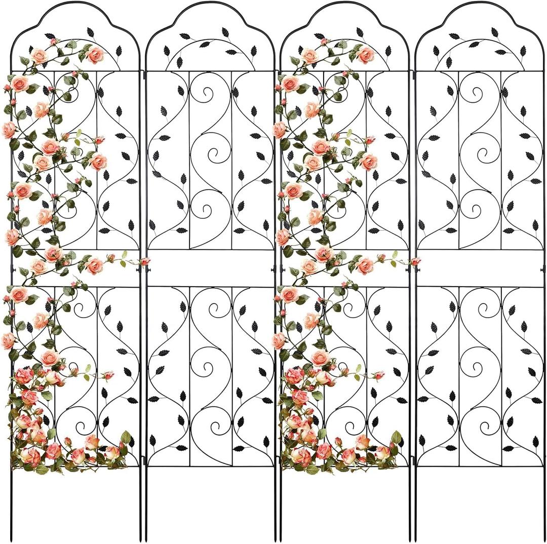 4 Packs 84 * 19 inch Metal Garden Trellis for Climbing Plants Outdoor,Heavy Duty,Black Coating Rustproof Trellis for Rose, Vegetable, Flowers, Expandable,Perfect for Training Climbing Plants