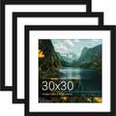 Picrit 30x30 Picture Frame 3 Pack, Black Poster Frame, Display Poster 24 x 24 with Mat or 30 x 30 without Mat for Horizontal or Vertical Wall Mounting