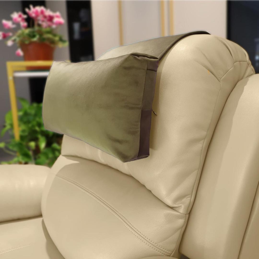 Non-Slip Head Pillow for Recliners - Neck Support Cushion with Velvet Cover for Pain Relief at Home, Office and Travel (Camel)