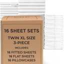 Bulk Case Pack of 16 Sheet Sets - (16) Complete Twin XL Size Sheet Sets with Deep Pockets - Wholesale Bulk Bedding for Hotels, Spas & Airbnbs - Breathable, Cooling & Wrinkle Free - (Twin XL, White)