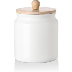 Sweejar Ceramic Kitchen Canisters, Porcelain Food Storage Jar with Airtight Seal Wooden Lid, Home Container Serving for Coffee Beans, Tea-leave, Sugar, Salt and More (White, XS(6.8 FLOZ))