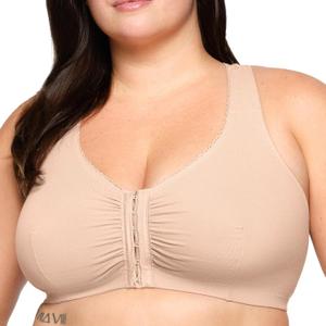 Glamorise womens Full Figure Plus Size Complete Comfort Wirefree Cotton T-Back Bra #1908, Café, 48G/ H