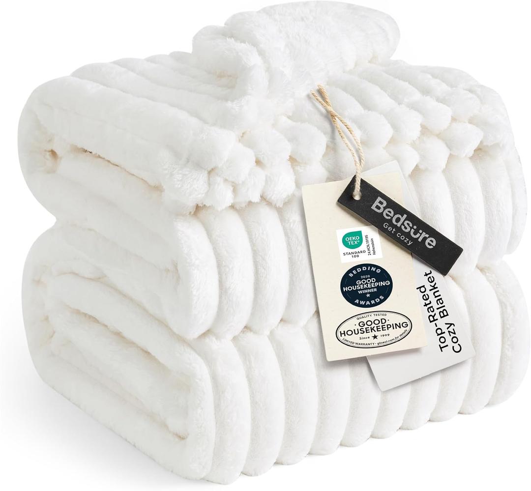 Bedsure GentleSoft Blankets Queen Size for Bed - Cozy Soft Sofa Couch Cover Blankets for Women, Cute Large Bedding Fleece Throws for Girls, Off White, 90x90 Inches