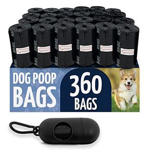 Reli. Dog Poop Bags w/Holder (360 Pack - 24 Rolls) | Leash Clip Dispenser | 9x13" Large Dog Bag for Poop | Black Pet Waste Carrier Refills w/Clip Dispenser | Unscented, Leak Proof 6 Rolls Missing