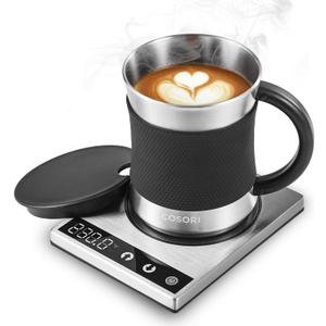 COSORI Coffee Mug Warmer & Mug Set for Desk, Cup Heater, Office & Christmas Gifts, 1F Precise Temperature Control, Touch Tech & LCD Digital Display (77-194), 304 Stainless Steel, Silver/Black (17 Ounces)