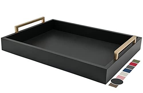 Green Montecito Home Decorative Coffee Table Tray - Ottoman Tray - Breakfast, Drinks, Liquor Serving Platter - from Farmhouse to Modern - Matte Finish - Champagne Gold Handles