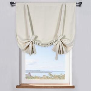DONREN 45 inch Length Cream Beige Window Valance for Kitchen - Tie Up Curtain Roman Shade Rod Pocket Door Curtain Drapery for Home Decor Adjustable Balloon Valance,1 Pcs,W 34" x L 45"