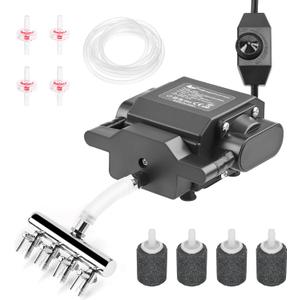 AQQA Powerful Aquarium Air Pump, 4 Air Outlets, Adjustable Oxygen Aerator with Complete Accessories for Large Fish Tanks, Ponds & Seafood Markets (12W/18W)