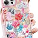 OOK Case for iPhone 16 Pro [Compatible with MagSafe], Luxury Gilded 3D Textured Pink Coastal Beach Ocean Sea Shell Floral Collage Frosted Shockproof for Women Girls Magnetic Phone Cover