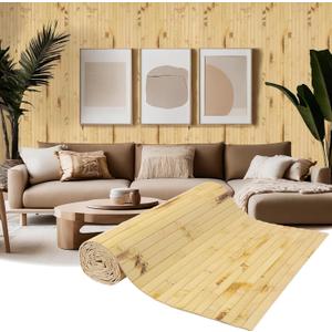 EYAYEN Natural Bamboo Wall Panel for Interior Wall Decor, Pole Wrap Wainscoting Interior Wall Cladding Panel for Kitchen Island, Bedroom, Living Room Office, Decor(48" H x 96" L, Dark Burned)