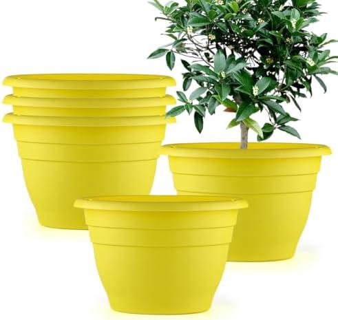 RooTrimmer Plant Pot Set of 3, 10" Outside Diameter Flower Pots, 8.5" Inner Diameter Plant Planters with Drainage Hole, Durable Garden Pots Perfect for Indoor & Outdoor Plant Planting, Decor, Yellow