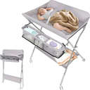 BlissBoard Portable Diaper Changing Table with Wheels for Baby, Mobile Folding Changing Station with 5-Level Adjustable Height and Large Storage Rack & Shelf