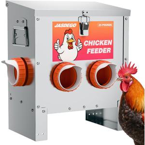 4 Ports Metal Chicken Feeder No Waste 25 Pounds Automatic Poultry Feeder with Latch & Handle for Chickens Bantams Pheasants Poultry Coop Rodent Proof