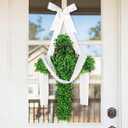 Zeyune Large He is Risen Cross Wreath Green Faux Plant Wooden Design Foldable Easter Door Wreath Decoration for Front Door Christian Faith Hanging for Spring Home Porch Farmhouse