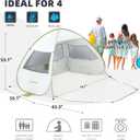 EchoSmile Pop Up Tent for 4 Person Family, Beach Tent Sun Shelter with UPF 50+ UV Protection & Waterproof, Lightweight & Easy Automatic Setup Portable Cabana for Outdoor Travel (Green)