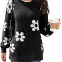 Women's Oversized Fuzzy Sweaters Long Sleeve Crew Neck Knit Soft Pullover Chunky Casual Fall Loose Jumper Top (Black, L)