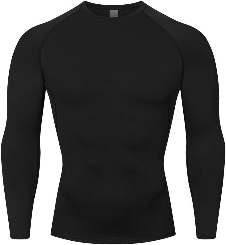 HYCOPROT Compression Shirts for Men Athletic Long Sleeve Base Layer Workout Rash Guard Shirt (Black, XXL)