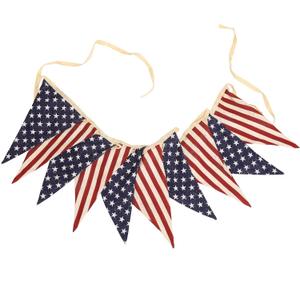 Vintage Stars and Stripes American Flag Bunting Banner, 5 Meter Cotton Garland with 10 Double-Sided USA Pennant Flags, Patriotic Hanging Decoration for 4th of July, Memorial Day, Independence Day