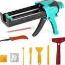 Double Caulking Gun,Dual Epoxy Gun for 400 mL/13.5 fl oz (1:1 Mix Ratio),Manual Dual Component Adhesive Applicator with 9 Pieces Caulk Tools,Hand Cartridge Caulk Gun,Green