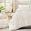Andency Ruched Beige Queen Comforter Set, Shabby Chic Pleated Bedding Sets 3 Pieces, Lightweight Soft Boho Ruffle Bed Set for Girls, Kids, Women, All Season