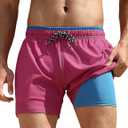 unitop Mens Swim Trunks with Compression Liner 5 Inch Inseam Surfing Board Shorts with Zipped Pockets (40, Pink)