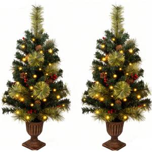2 Pack Christmas Tree,3FT Artificial Christmas Entrance Tree with Ornaments and Lights Battery Oprated,Mini Xmas Trees for Front Door,Pathway, Tabletop, Entryway, Entrance Christmas Decorations 2 Pack Christmas Tree,3FT Artificial Christmas Entrance Tree with Ornaments and Lights Battery Oprated,Mini Xmas Trees for Front Door,Pathway, Tabletop, Entryway, Entrance Christmas Decorations