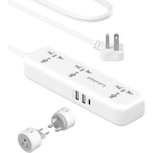 European Travel Plug Adapter Kit with USB Ports, Universal Extension Cord 5 FT, USA to European, UK Plug Adapter for Travel & Life, Accepts Type A/B/C/D/E/F/G/H/I/J/K/L/N/O Plugs, White