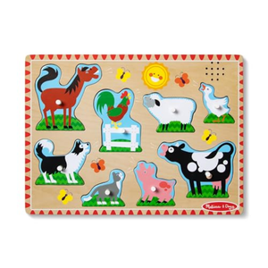 Melissa & Doug Farm Animals Sound Puzzle - Wooden Peg Puzzle 8 PCs with Sound Effects (Pack of 2)