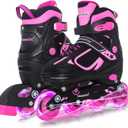 MammyGol Adjustable Inline Skates for Girls Kids Boys Youth with Light up Wheels, Rose Red Beginner Blades Roller Skates for Boys Size 1 2 3 4 Ages 4-12