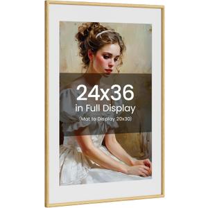 24x36 Picture Frame Natural Oak Wood From California-USA with Real Tempered Glass, Handcrafted 24x36 Photo Frame Matted to 20x30 Wedding Photo,Family Picture,Graduation Picture Display on Table & Wall
