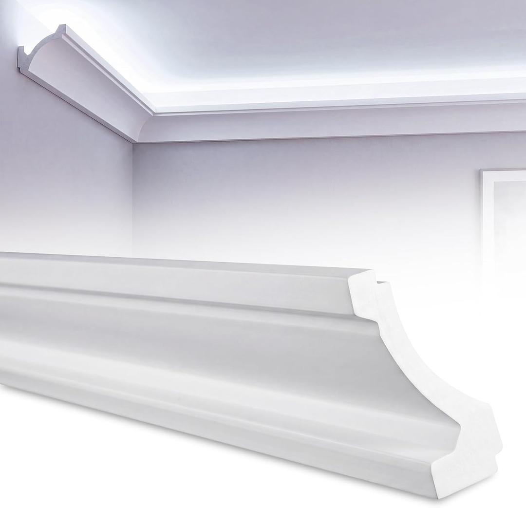 Pushglossy 8 Pcs Oblique Style 47.24"(Total 31.5 Ft) Ceiling Crown Molding with LED Duct Kit for Seamless Ambient Waterproof Lighting Channel for Easy LED Trim Moulding Strip Installation