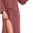 HEARTNICE Womens 100% Cotton Robe, Soft Kimono Spa Long Bathrobe Lightweight Loungewear (Pink, L)